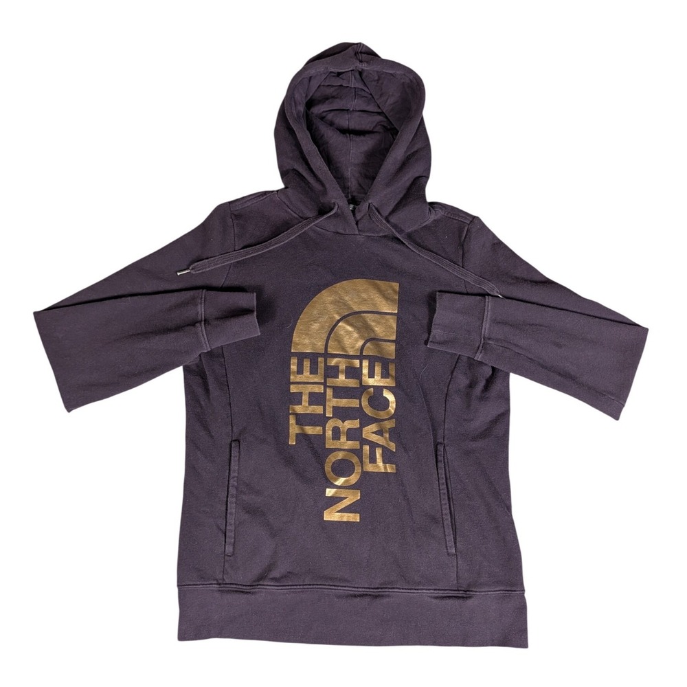 The North Face Hoodie Womens Medium Purple Gold Metallic Logo Pullover Good
